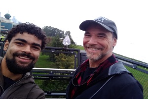 Two people smiling